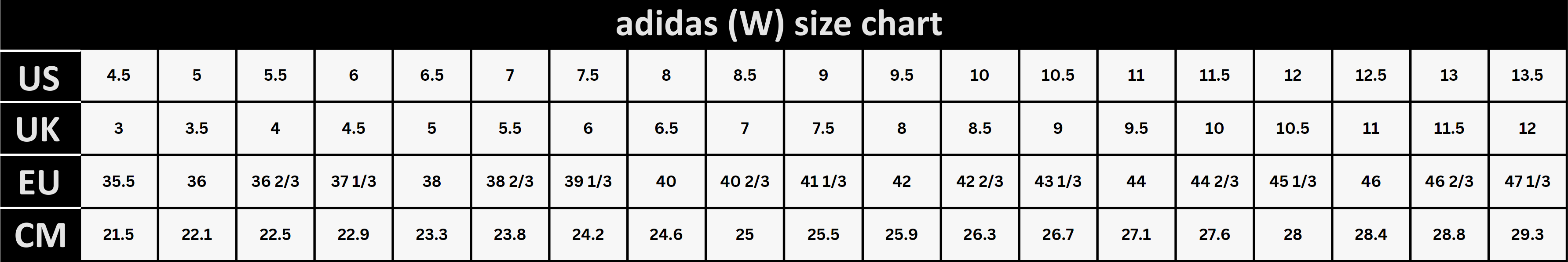 adidas women size chart
